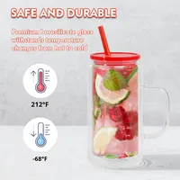 Gobelet en verre borosilicate haute qualité 16oz ZB Wholesale Custom USA, double paroi, anti-fuite, avec trou pour paille, sublimation, thème Noël, effet boule à neige