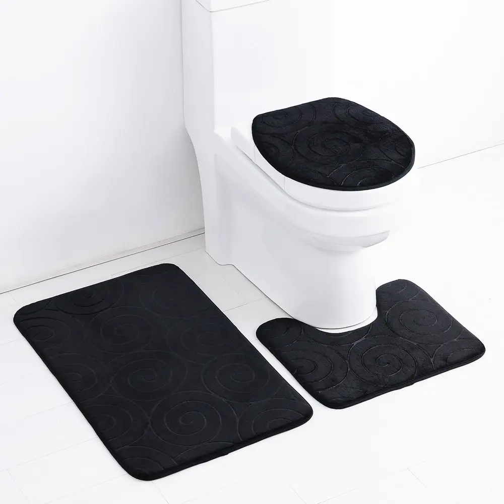 3 piece flannel bathroom rugs set cushioned memory foam toilet mat set non-slip rug set for bathroom