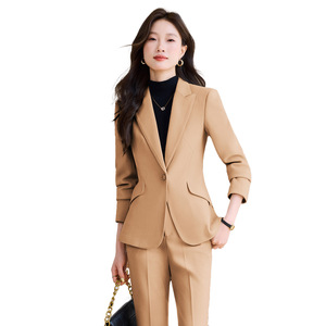 Women's Suit Pants Khaki Straight High Waist Solid Color Polyester Anti-Wrinkle Casual Workwear - Product Image 5