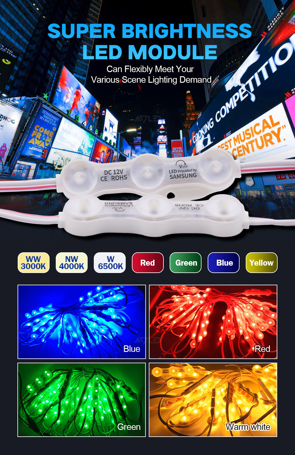 3000K/4000K/6500K/Rojo/verde/azul