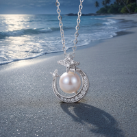 Collar de Plata S925 con Perla de Agua Dulce y Colgante en Forma de Abanico con Circonitas, Joyería Elegante, Regalo de Boda para Mujer