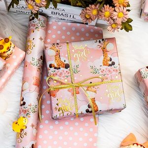 5 meter Baby Girl Giraffe Pattern Gift <b>Wrap</b> <b>Paper</b> <b>Roll</b> Aluminum-coated Gold <b>Paper</b> - Product Image 4