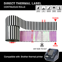 Rouleau d'étiquettes thermiques directes rouleaux continus étanches imprimante Brother arc-en-ciel/holographique/rayures noires et blanches transparentes