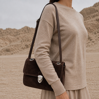 Cuir Suédé Véritable Portefeuille pour Femme Rabat Épaule Hobo Sacs Rétro Sac Sous le Bras Minimaliste Décontracté Quotidien