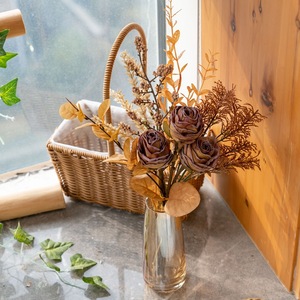 Bouquet de fleurs artificielles Huilian en roses séchées, en tissu tissé plastique, pour décoration intérieure et accessoires de mariage CF01225A - Product Image 1