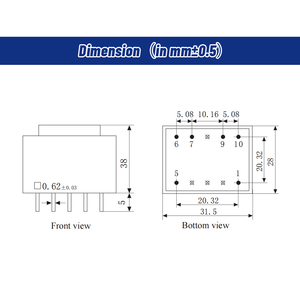 Transformador de Bajo Ruido con Aislamiento de Clase B Sellado con Epoxi YHDC PE2824F-I, Montaje en PCB, 4VA, 110/220/230/380V CA, Certificado UL94-V0 CE/RoHS - Product Image 4