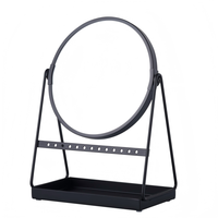 Miroir de maquillage circulaire double face grossissant 1X 5X 3X avec plateau métallique et rangement pour accessoires boucles d'oreilles, personnalisable