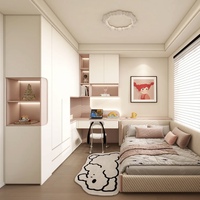Ensemble de meubles de chambre d'enfant Balom moderne rose et blanc avec armoire intégrée et bureau en forme de L pour filles, rangement pour chambre d'enfant