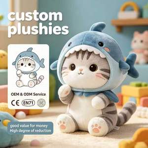 Peluche de Gato con Disfraz de Tiburón Personalizado al por Mayor, Juguete de Peluche de Gatito, Lindo Peluche de Animal Marino para Regalo Infantil - Product Image 1