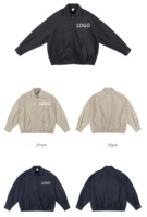 Veste bomber décontractée à logo personnalisé brodé, coupe-vent, veste de travail pour homme, coton surdimensionné, fermeture éclair intégrale, poche boutonnée, tenue streetwear