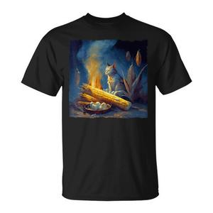T-shirt promotionnel personnalisable « Cat Cooking Corn on the Cob » pour usage individuel ou professionnel - Product Image 1