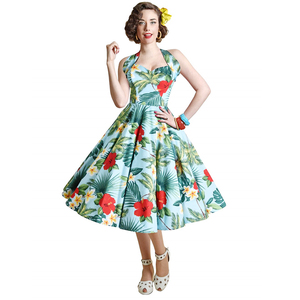 Fashion Vintage 1950s <strong>Style</strong> Halter Collar Sleeveless Floral Print High Waist Swing <strong>Dress</strong> for Women - Product Image 1