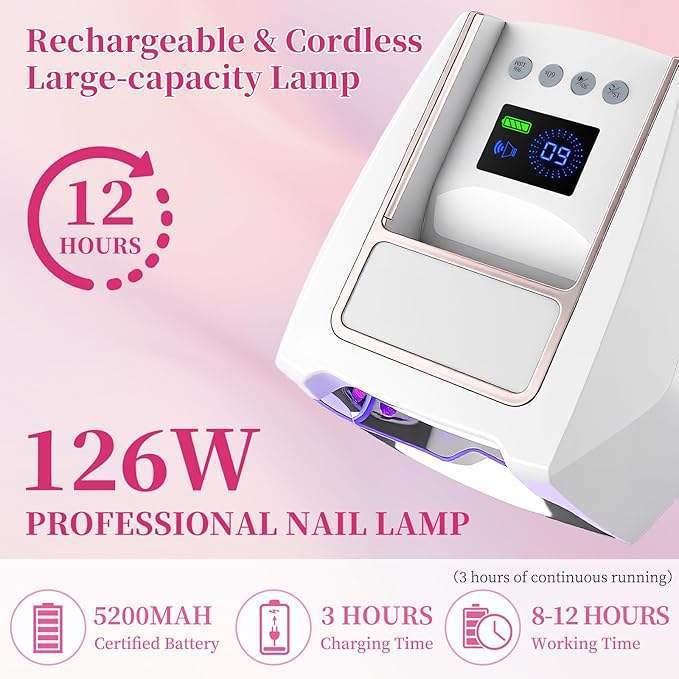 Safe 126W Replaceable Battery Uv Led Lamp Multi-hole Heat Dissipation Detachable Base 365+395nm Dual Wavelength Uv Nail Lamp