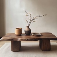 Table basse moderne en bois massif, bord naturel, forme irrégulière, style bûche, artistique, écologique, réglable