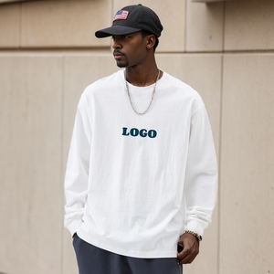 Maglietta oversize di alta qualità a tracolla di <span class=keywords><strong>cotone</strong></span> pesante all'ingrosso Logo personalizzato da <span class=keywords><strong>uomo</strong></span> girocollo felpe a maniche lunghe <span class=keywords><strong>T</strong></span> <span class=keywords><strong>Shirt</strong></span> - Product Image 3