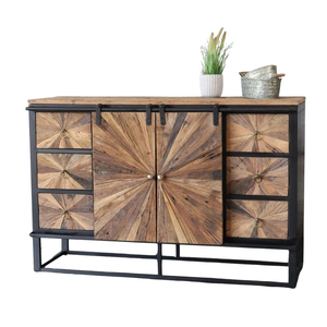 Solid Wagon Wood <b>Sideboard</b> with Mild Steel Frame Natural Wooden Finish Black Metal Coated <b>Storage</b> Cabinet for Modern Home Hotel - Product Image 1