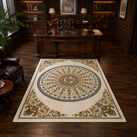 Tapis de salon personnalisé, style villa, en laine néo-zélandaise, motif médaillon baroque doré, sculpté à la main, doux, épais, design de créateur, tufté à la main