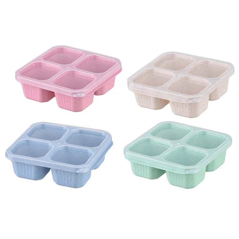 गर्म बिक्री कस्टम नाश्ता बॉक्स 4 डिब्बे प्लास्टिक कंटेनर के साथ भोजन के लिए बच्चों Bento दोपहर के भोजन के भंडारण सेट