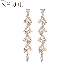 RAKOL EP5428 mujer elegante cristal brillante moda borla plata chapado en oro pendientes largos fiesta boda - Product Image 6