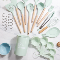 Ensemble d'ustensiles de cuisine en silicone de qualité alimentaire, 33 pièces, avec manches en bois, résistant au micro-ondes et au four, vente en gros