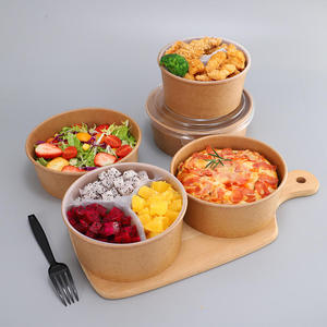 Assiettes jetables en papier kraft <span class=keywords><strong>pour</strong></span> salade, riz, soupe, pâtes, bols, emballages alimentaires, boîte avec couvercles - Product Image 3