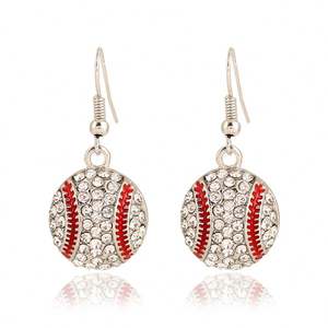 Boucles d'oreilles tendance style sportif en alliage avec strass, motifs baseball, basketball, softball, football, volleyball, à crochet - Product Image 1