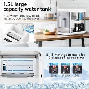 Máquina de Hielo de 1.5 L con Función de Limpieza, Máquina de Hielo Pequeña para Uso Doméstico, Producción Rápida de Hielo en 5 <span class=keywords><strong>Minutos</strong></span>, Ideal para Reuniones y Campamentos - Product Image 3