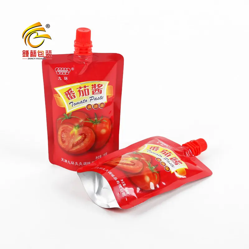 Bolsa de plástico para tomate, embalagem personalizada com bico para molho, chaleira, geladeira, tomate, com bico
