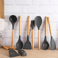 12 pièces en 1 ensemble manche en bois ustensiles de cuisine silicone cuisson outils de cuisine avec boîte de support