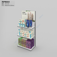 Vitrine de présentation de maquillage en acrylique à grain de bois avec éclairage LED double face personnalisé pour les centres commerciaux et les magasins
