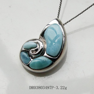 Pendentif en argent sterling 925, bijoux sur le thème de la vie marine, coquille de conque en larimar bleu naturel - Product Image 3