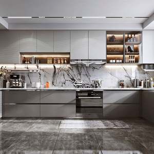 Armoires de cuisine modulaires en forme de L SANTOPOVA avec électroménagers intégrés |   Finitions personnalisées en bois grainé et laque mate - Product Image 4