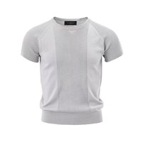 Chemise tricotée à manches courtes pour homme, texture rayée, style Old Money, décontractée, coupe ajustée, en soie glacée, respirante et anti-humidité, 240 grammes
