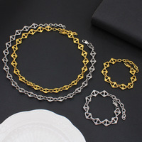 Collier et bracelet pour femme en acier inoxydable plaqué or 18 carats, chaîne en bambou artisanale géométrique multi-style tendance