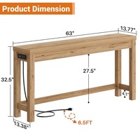 Console moderne de 63 pouces avec rangement pour entrée, salon, couloir, support en bois robuste, montage facile, station de charge 3AC+2USB, hôtel