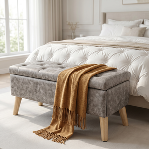 Banc de rangement ottoman de 32 pouces de large, repose-pieds rembourré avec plateau intégré pour un rangement supplémentaire, utilisation au bout du lit - Product Image 4