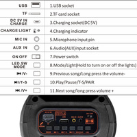 AO-658 Enceinte Bluetooth portable 6,5 pouces, colonne de son extérieure sans fil, super basses, prise en charge des cartes TF, Aux, USB