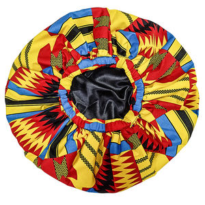Tissu africain imprimé à la cire design ankara <span class=keywords><strong>bonnet</strong></span> unisexe doublé de <span class=keywords><strong>satin</strong></span> longue bande cheveux imperméable chapeau de douche support design personnel - Product Image 1