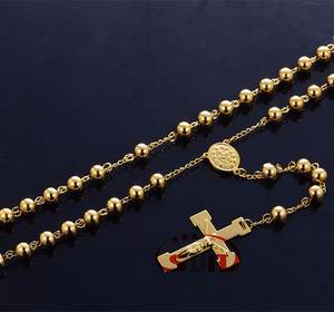 धार्मिक 8 मिमी बीड पुरुषों की श्रृंखला स्टेनलेस स्टील बीड हार हार श्रृंखला रोसेरी जेसस क्रिस्ट क्रॉस पेलेंट हिप पॉप हार - Product Image 2