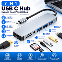 7 in 1 USB C Multiport Hub Docking Station USB3.0 USB2.0 Pembaca Kartu SD TF Jack Audio Stereo 3.5mm Adaptor Multiport untuk Laptop