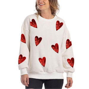 Factory Custom High Quality Casual Women's Heart Pattern Sequin <b>Embroidery</b> Drop Shoulder Oversized Pullover <b>Sweatshirt</b> for Women - Product Image 3