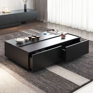 Tavolino <span class=keywords><strong>da</strong></span> Caffè Moderno Nero con Doppio Cassetto e Piano Scorrevole - Product Image 1