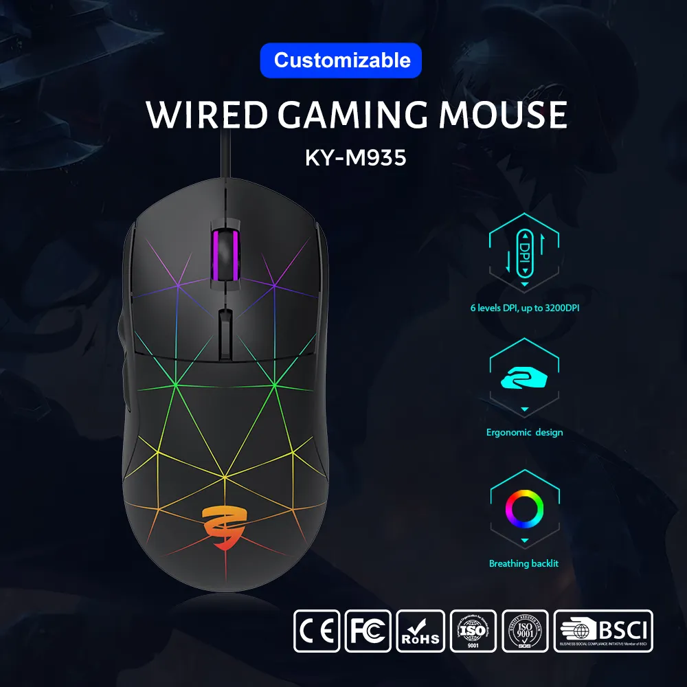 Logotipo personalizado OEM Wired Gaming Mouse super barato RGB Usb 16000 Dpi Wired Mouse Gamer Computer Mouse