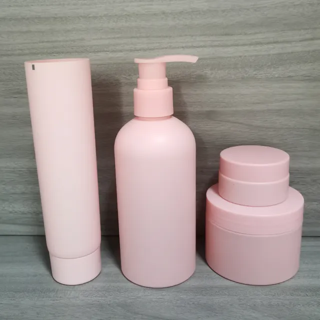 Özel mat pembe 120ml krem kavanoz ve 68mm pembe mat kap, pet plastik kozmetik krem nemlendirici şişe banyo tuz şişesi.