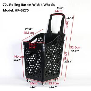 Chariot de grande taille à <span class=keywords><strong>4</strong></span> <span class=keywords><strong>roues</strong></span> 70L <span class=keywords><strong>panier</strong></span> à roulettes, <span class=keywords><strong>panier</strong></span> à roulettes en plastique de supermarché de grand volume <span class=keywords><strong>avec</strong></span> <span class=keywords><strong>4</strong></span> <span class=keywords><strong>roues</strong></span> - Product Image 6