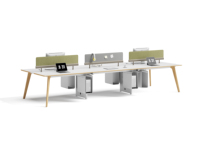 Bureau informatique moderne en bois avec panneau de séparation pour 2 à 8 personnes, en MDF frêne blanc, poste de travail commercial