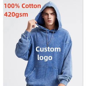 Sudadera con Capucha Vintage Personalizada con Estampado Puff, Lavada al Ácido, de 420g, 100% Algodón Terry, Estilo Urbano, Negra, Oversize, Unisex - Product Image 1