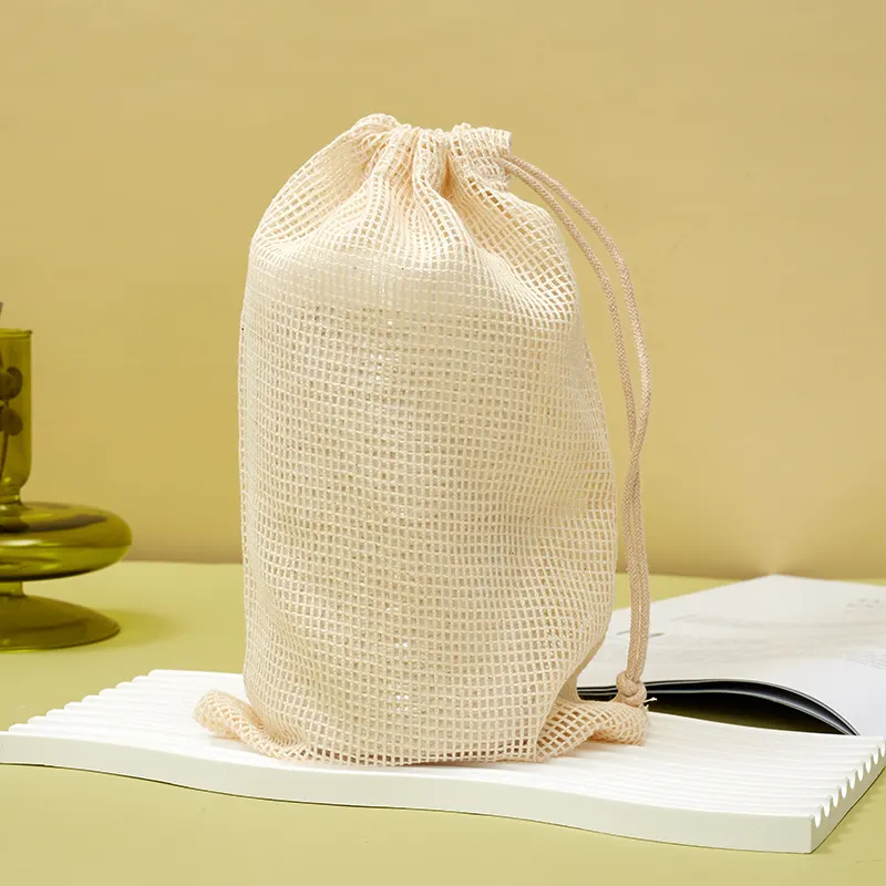 Sacos amigáveis reusáveis biodegradáveis do cordão de Eco para sacos do produto da malha do algodão do saco da rede do armazenamento vegetal do fruto