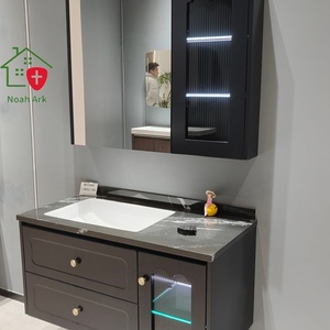Mueble de Baño Moderno de Lujo con Espejo Inteligente, Acabado en Laca MDF, Tira de Luz LED Monocromática, Montado en la Pared, Color Marrón - Product Image 5