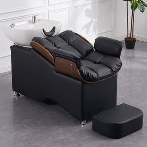 Sillón de Champú Moderno para Salón de Belleza y Spa, con Esponja de Alta Densidad y Cómodo Asiento, con Lavabo de Cerámica Blanco/Negro para Salón de Belleza - Product Image 1